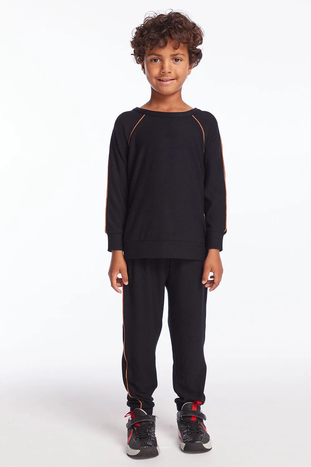 Boys True Black Track Pant with Piping