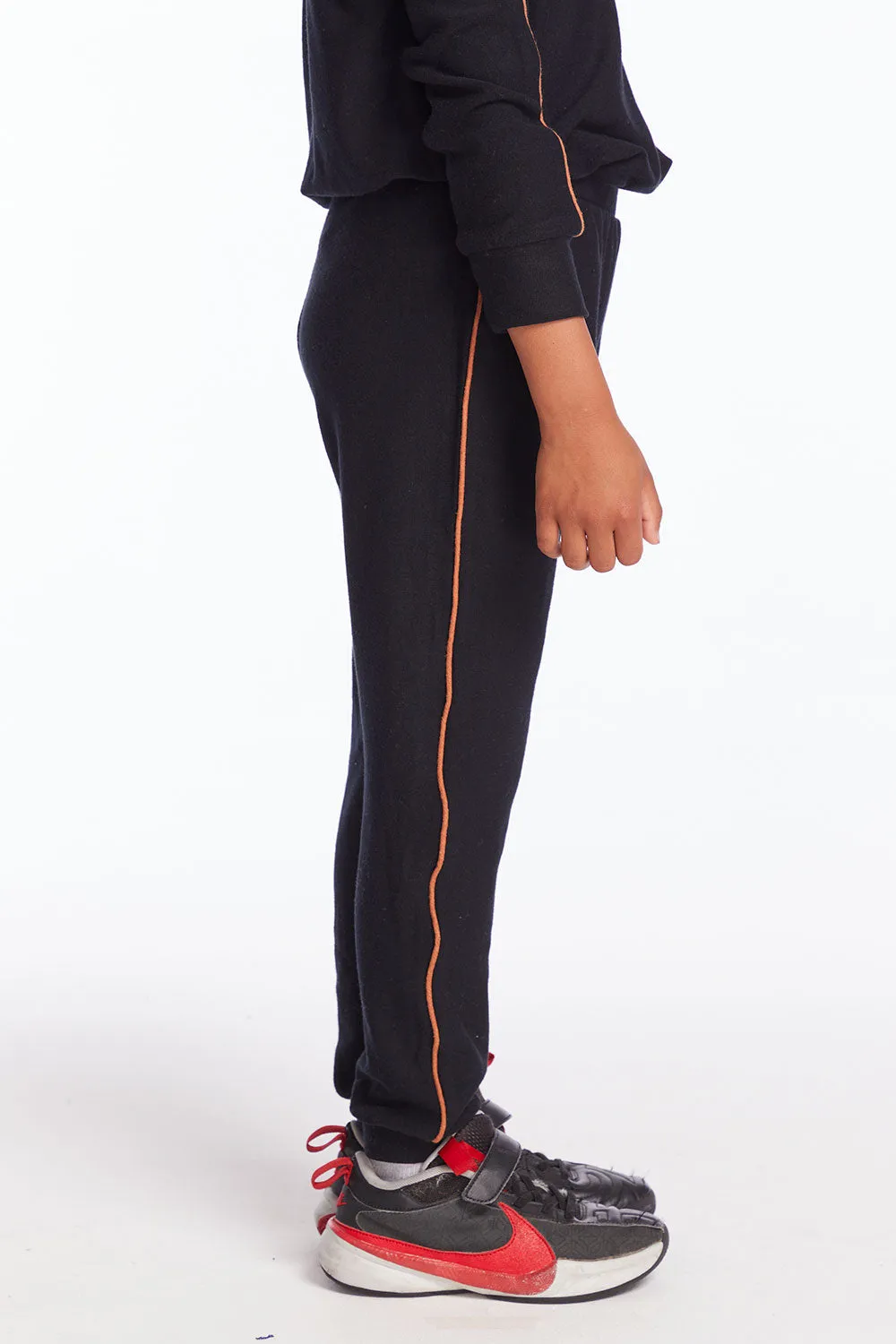 Boys True Black Track Pant with Piping