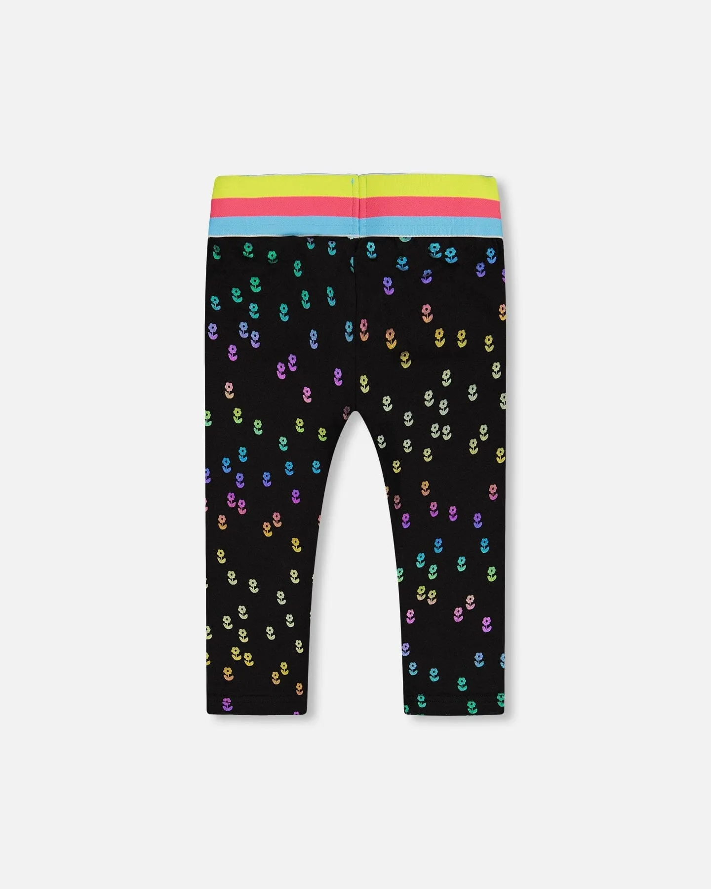 Capri Legging Black With Colored Metallic Flower Print