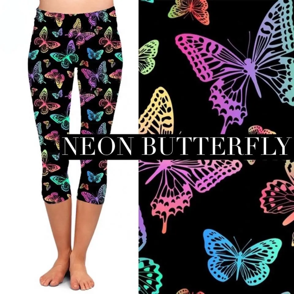 Capri Pocket Leggings: Neon Butterfly **PREORDER**