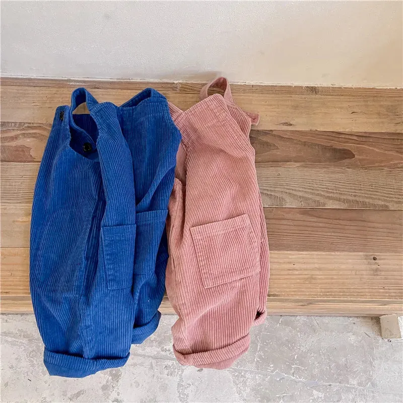 Kids Solid Corduroy Overalls