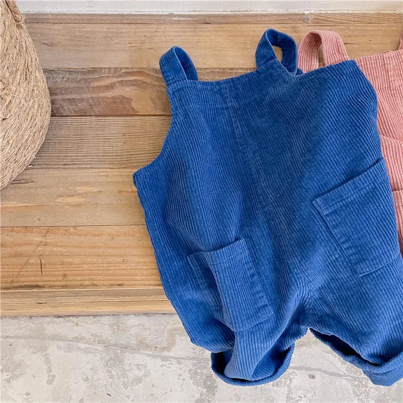 Kids Solid Corduroy Overalls