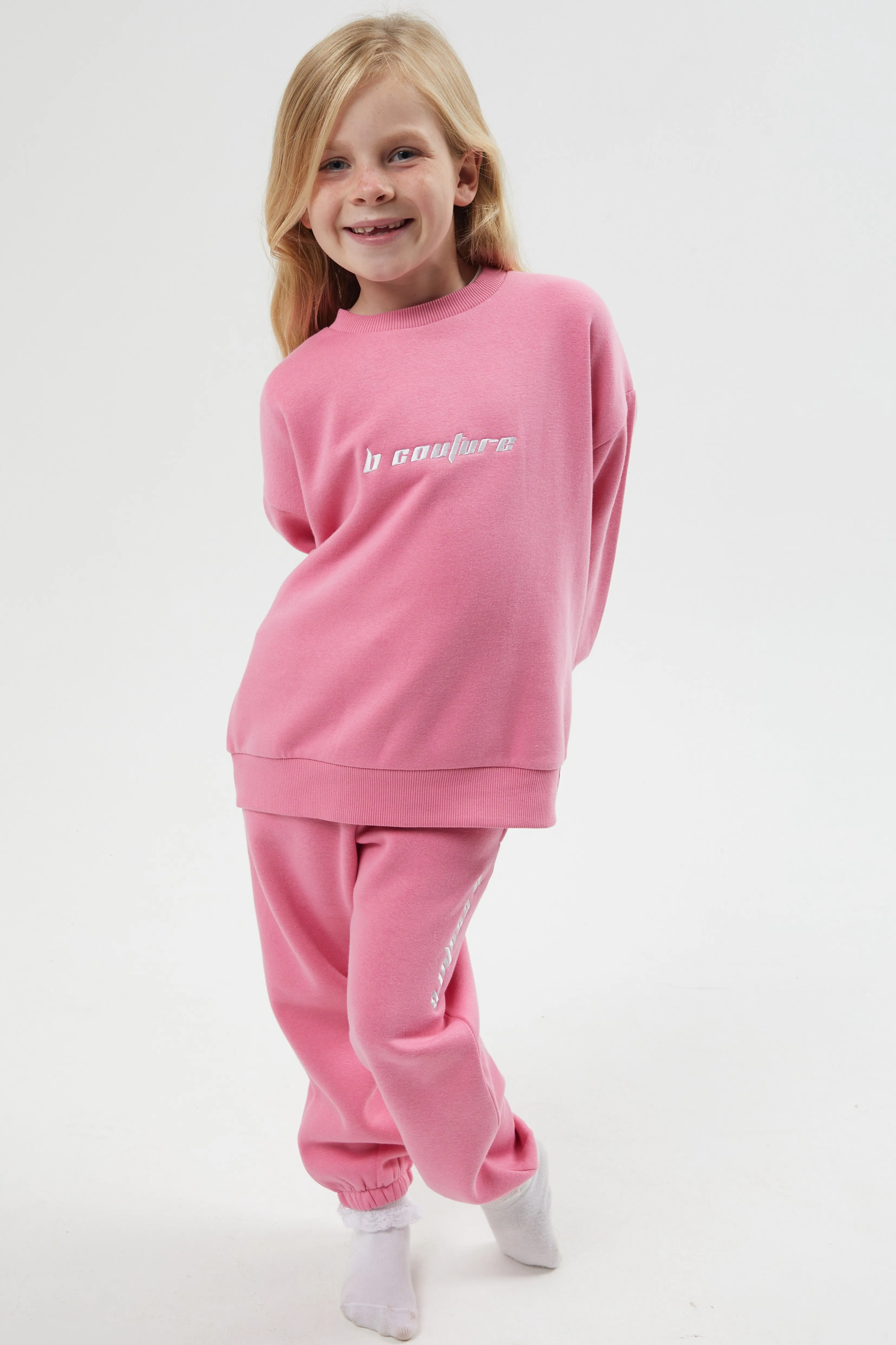 Plympton Fleece Crew Tracksuit Kids - Pink