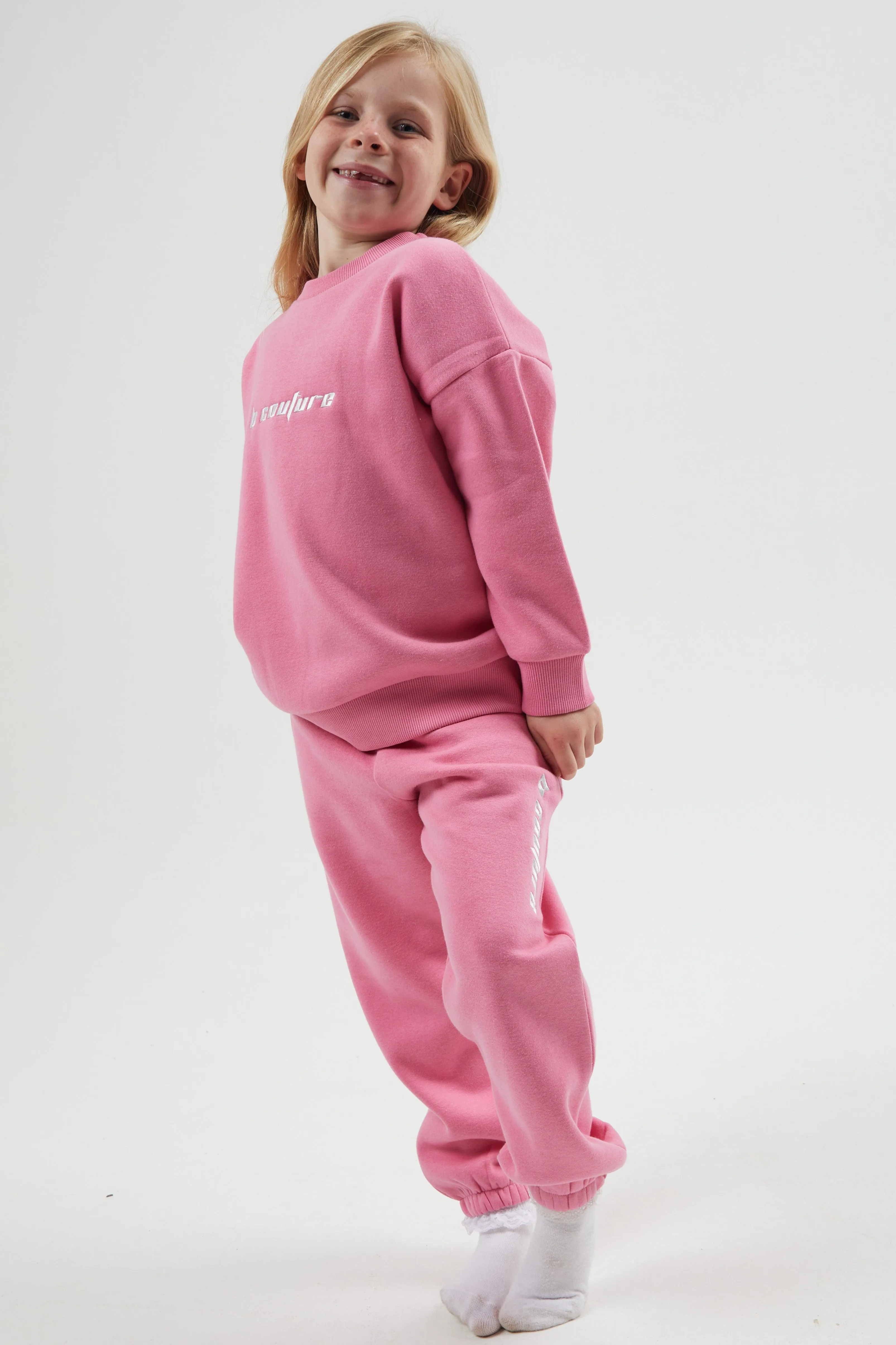 Plympton Fleece Crew Tracksuit Kids - Pink