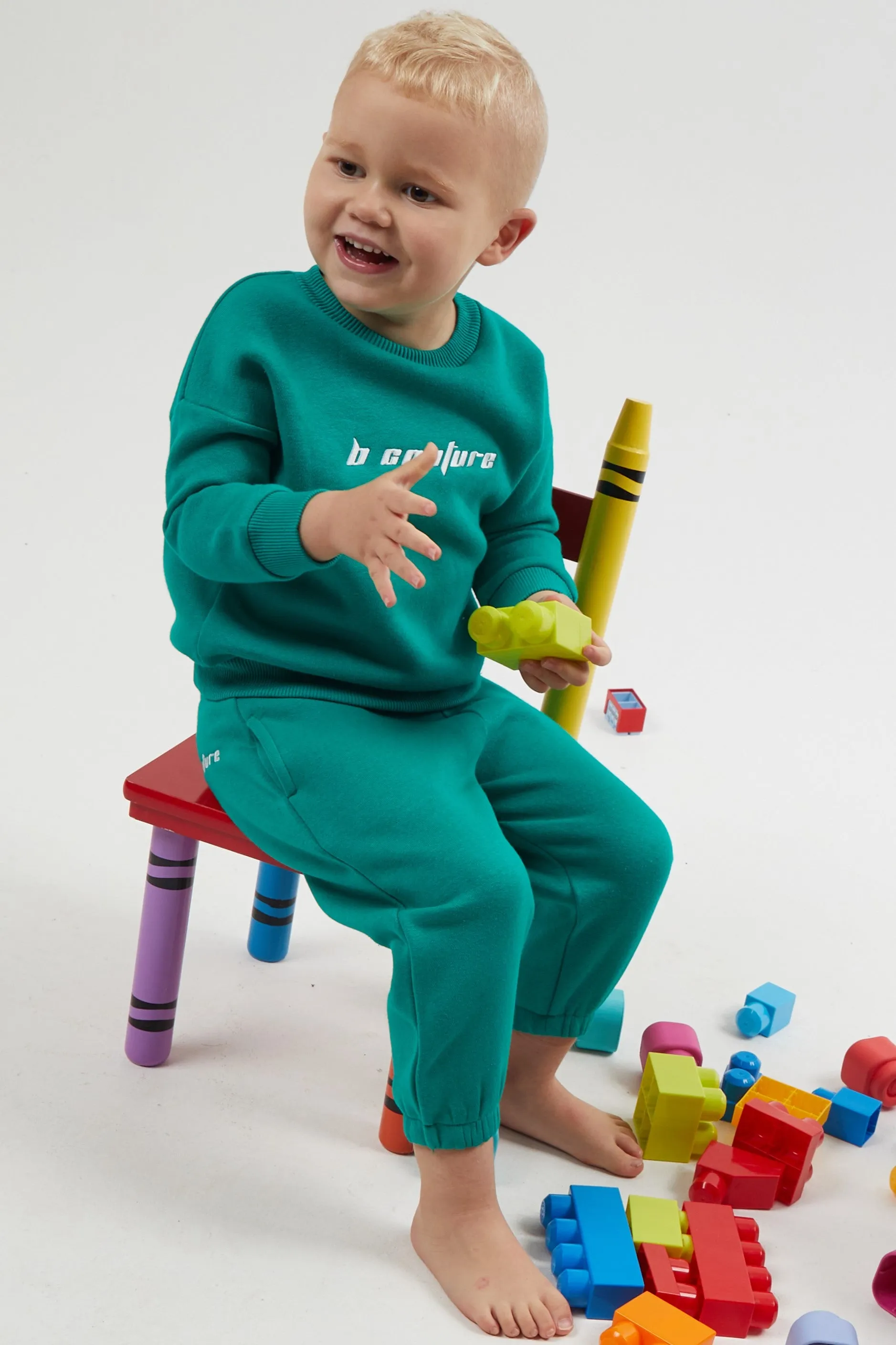 Plympton Fleece Crew Tracksuit Kids - Vivid Green