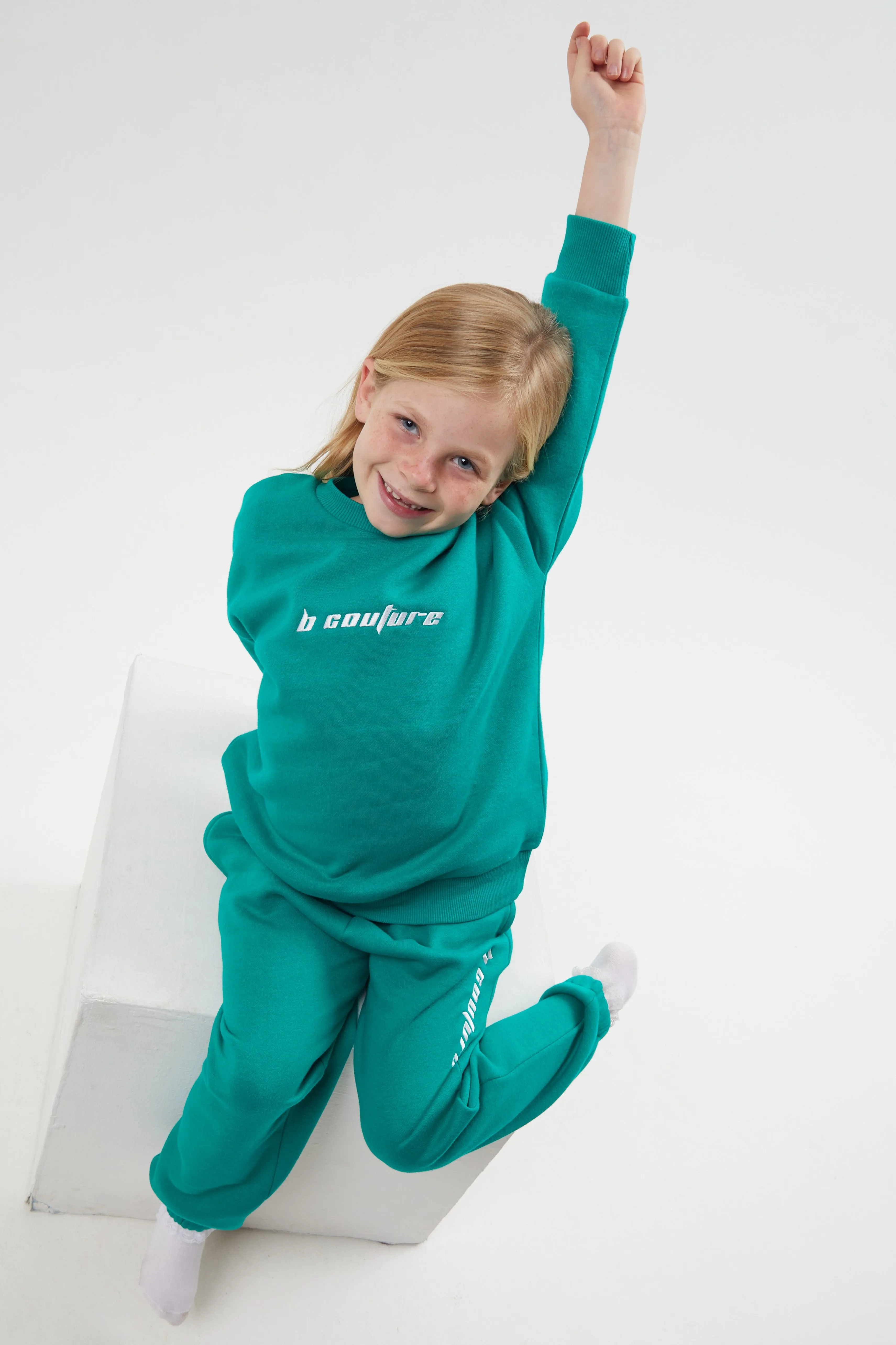 Plympton Fleece Crew Tracksuit Kids - Vivid Green