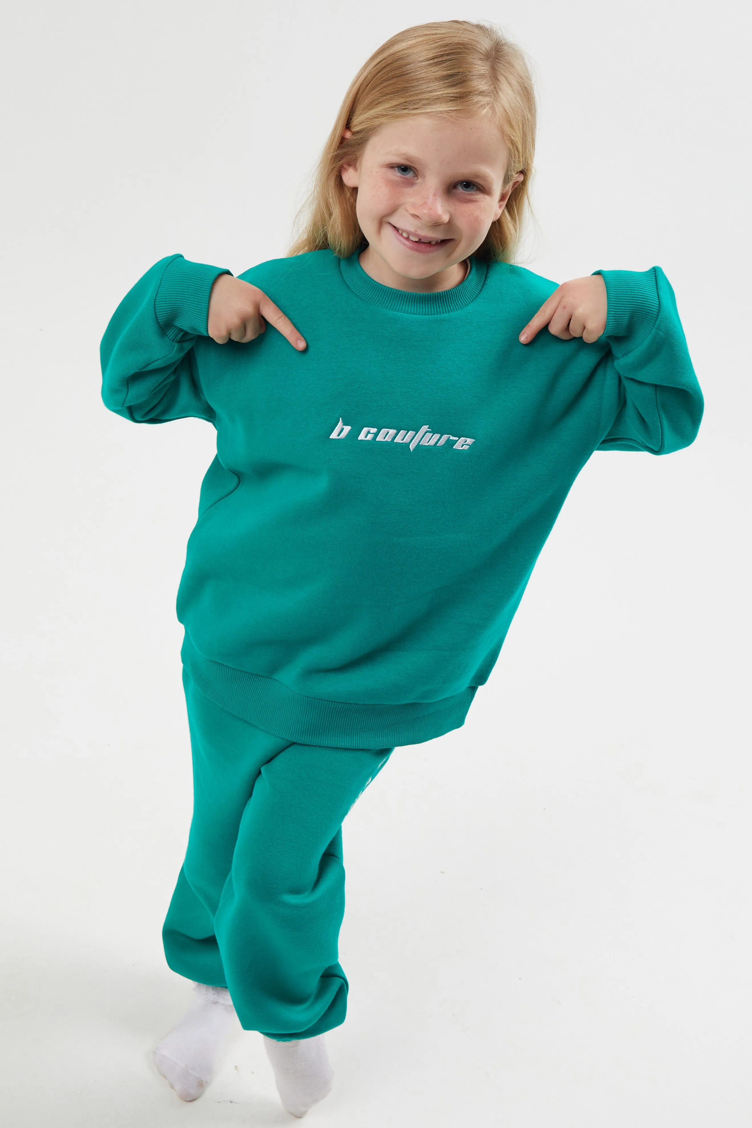 Plympton Fleece Crew Tracksuit Kids - Vivid Green