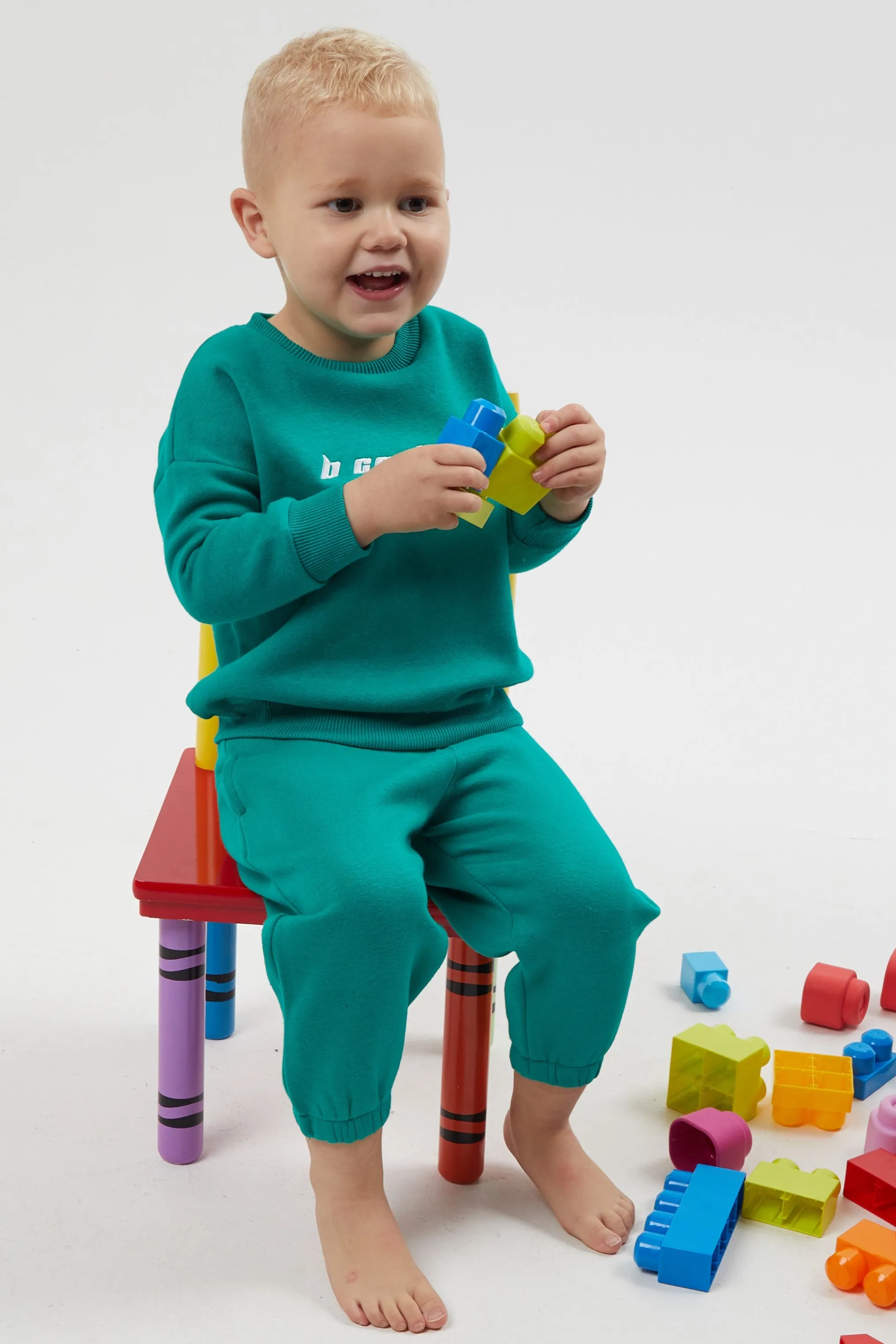 Plympton Fleece Crew Tracksuit Kids - Vivid Green