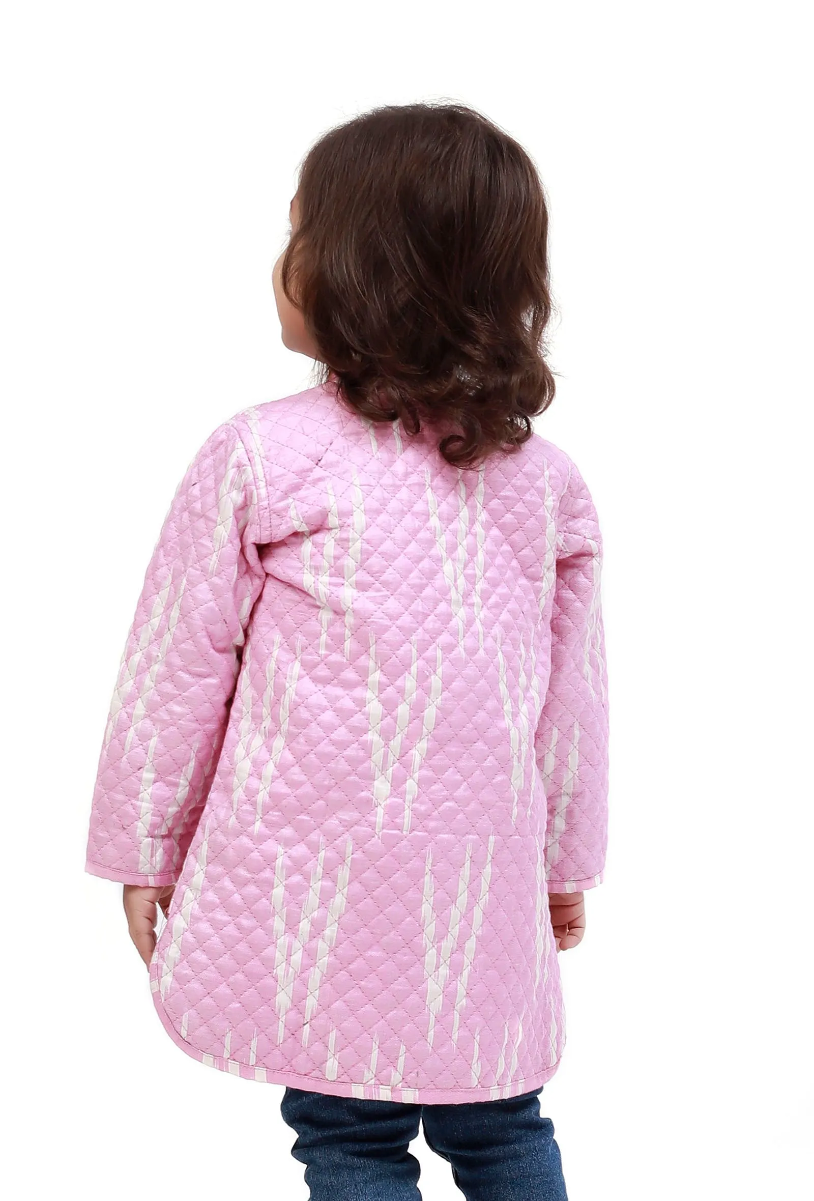 Rose Pink Ikkat Weave Quilted Reversible Jacket