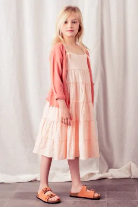 Tocoto Vintage Tiered Linen Girls Dress