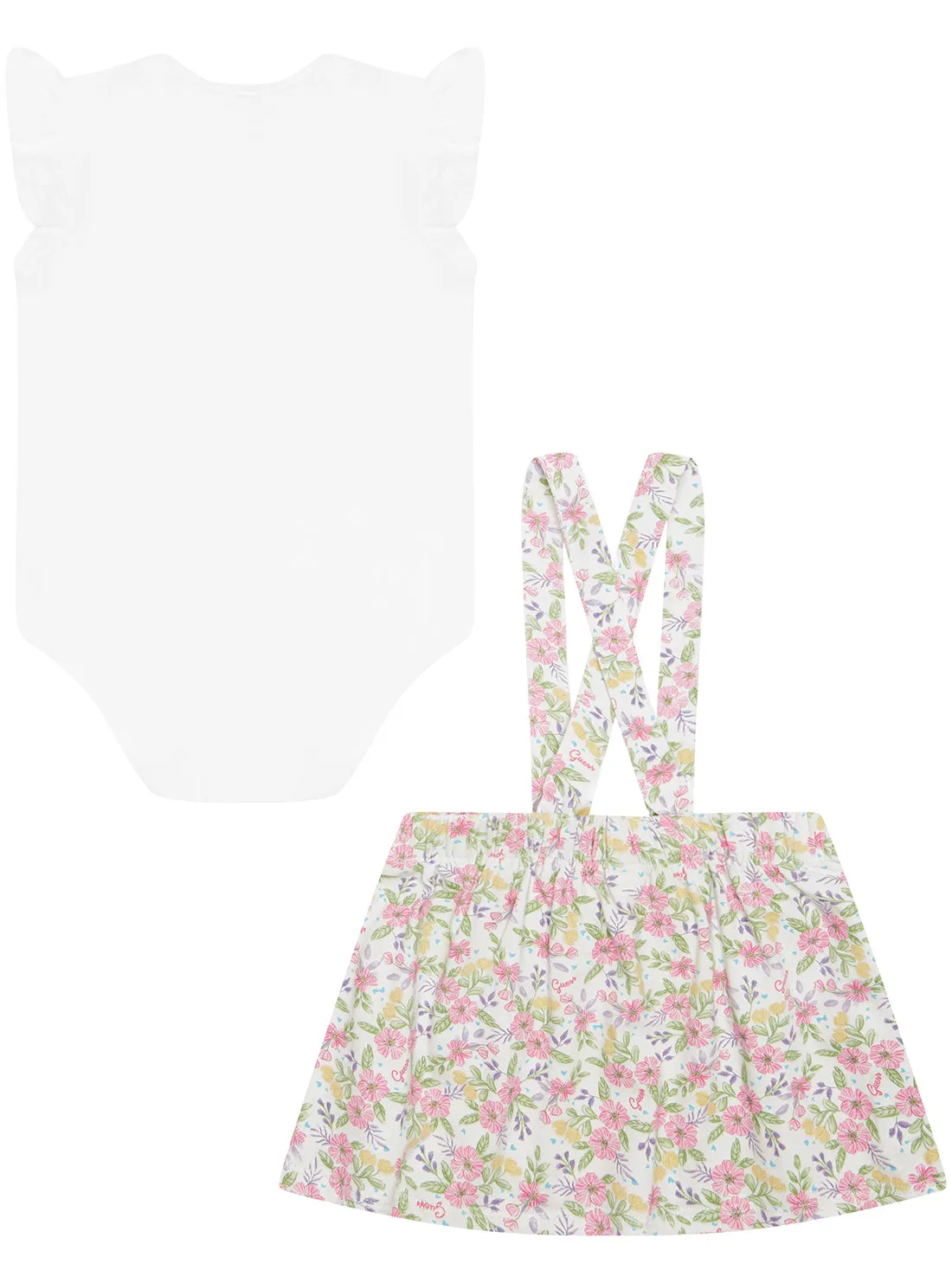 White Floral Print Onesie and Skirt Set (0-12M)