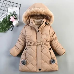 Winter Girls Jacket Keep Warm Hooded Windproof Outerwear