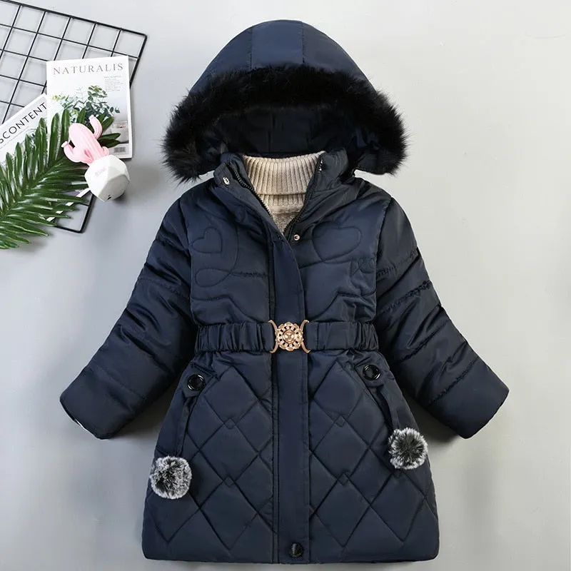 Winter Girls Jacket Keep Warm Hooded Windproof Outerwear