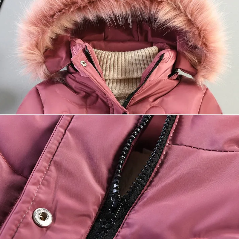 Winter Girls Jacket Keep Warm Hooded Windproof Outerwear